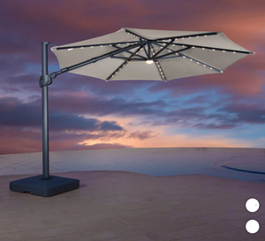 SunVilla GREY 11' Color Changing LED Cantilever Umbrella with Rolling Base