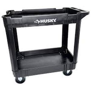 lot 10 image: Husky 2-Tier Plastic 4-Wheeled Service Cart in Black with 500 lbs. Capacity   Customer Returns See Pictures