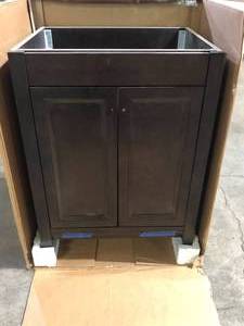 lot 27 image: Glacier Bay Delridge 25 in. Single Sink Chocolate Bath Vanity (Assembled) No Sinktop Included Customer Returns See Pictures