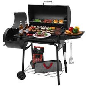 lot 28 image: Royal Gourmet Charcoal Grill in Black with Offset Smoker and Side Table Customer Returns See Pictures