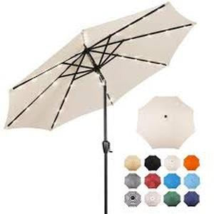 lot 34 image: Sun-Ray 9 ft. Round 8-Rib Steel Market Patio Umbrella in Creamy Beige   Customer Returns See Pictures