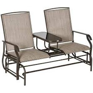 lot 56 image: Outsunny 58.25 in. W Brown Metal Outdoor Glider with Center Table  Customer Returns See Pictures