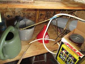 lot 26 image: Watering can, large funnel, metal f...
