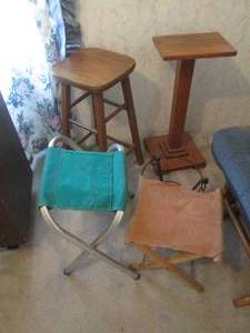 lot 45 image: Misc lot of wooden stools and plant...