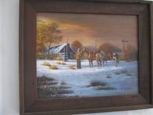 lot 5 image: Early Winter Cowboy with horses C...