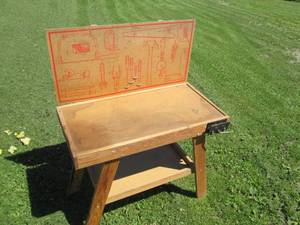lot 51 image: Vintage Wood Childrens size workbe...