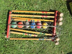 lot 54 image: Vintage Wood croquet set...
