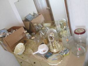 lot 77 image: Vintage glass milk bottles, tins an...