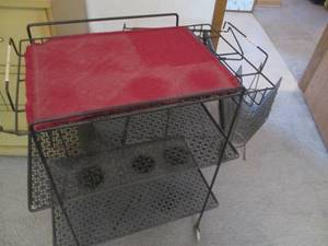lot 98 image: Metal bar cart and magazine rack...