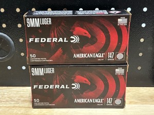 lot 30 image: Federal American Eagle 9mm Luger Full Metal Jacket 100 Rounds