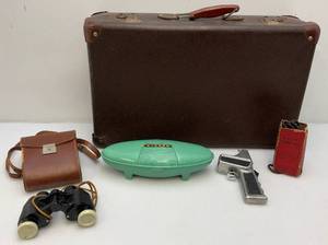 lot 48 image: Misc. Vintage Items Including Leather Suitcase & Miore