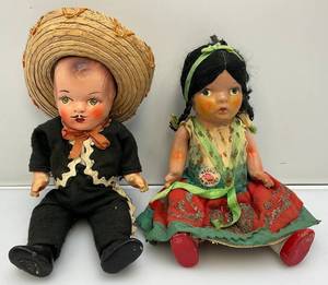 lot 85 image: Very Old Mexican Dolls 1 Has Hecho En Mexico Paper Label