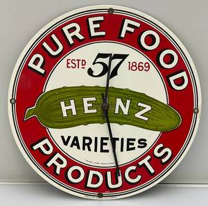 lot 155 image: Vintage 1983 Porcelian Heinz Pure Food Products Clock 11 14
