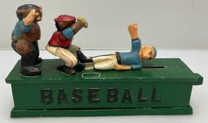 lot 162 image: Vintage Cast Iron Mechanical Baseball Bank
