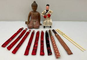 lot 172 image: Group Of Vintage Chop Sticks & Oriental Figures