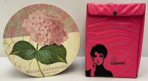 lot 183 image: 1960s Carousel PinkBlack Wig Storage Box & Vintage Hat Box