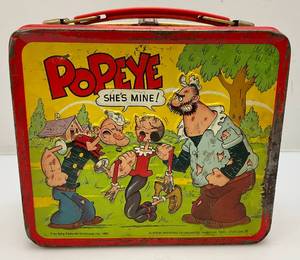 lot 202 image: 1980 Aladin POPEYE Embossed Metal Lunch Box (NO THERMOS)