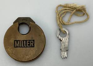 lot 227 image: Antique Miller Champion 6 Lever Brass Lock With Original Key