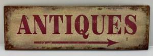 lot 238 image: Vintage Tin ANTIQUES Sign 5 12 x 17 14