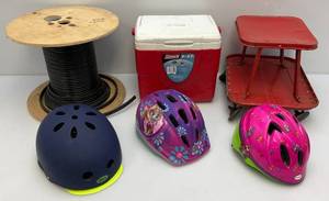 lot 245 image: Misc. Garage items Including Girls Bnike Helmets, Cable & More