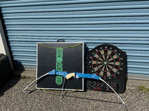 lot 31 image: Glow Pong Table, Dart Board & Archery Bow
