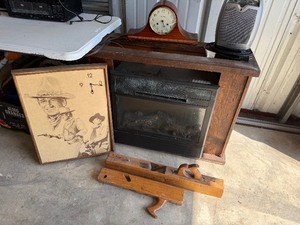 lot 32 image: Mixed Lot - Electric Fireplace, Vintage Planers, Seth Thomas & John Wayne Clock