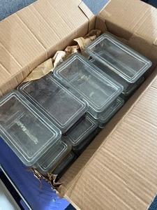 lot 24 image: Box of Glass Containers, 8x4.5 Inches