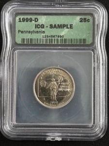 lot 11 image: 1999-D Pennsylvania State Quarter ICG Sample