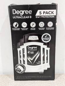 lot 100 image: NEW DEGREE ULTRACLEAR  DEODORANT 5PK.