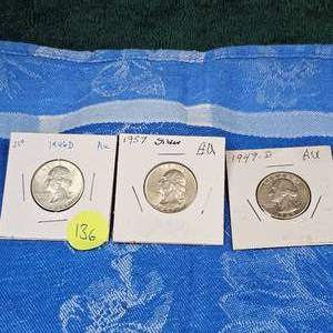 lot 136 image: 1946-D,1949-D,1957 Washington 25c Silver