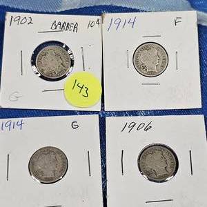 lot 143 image: 1902,1906,(2)1914 Barber Silver 10c