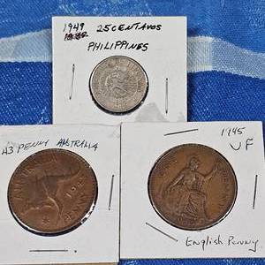 lot 169 image: 3 Unique Coins, 1945,1943,1949