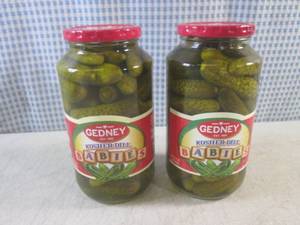 lot 180 image: (C-3) 2 Jars of Gedney Kosher Dill ...