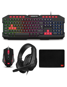 lot 26 image: Monster Electronics Campaign Gaming Bundle with Keyboard, Mouse, Headset, Mouse Pad - Black
