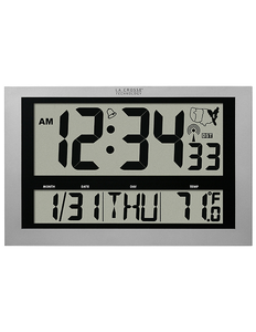 lot 34 image: La Crosse Technology513-1211 Jumbo Atomic Digital Wall Clock with IN Temp - Silvertone