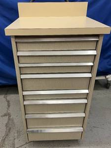 lot 23 image: 8-Drawer Storage Supply Dental Cabinet with Smooth Top Surface Table & Backsplash - Great Condition