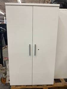 lot 27 image: MSRP $2500 HIGH QUALITY HERMAN MILLER TU Collection 51 Tall 2-Door Storage Supply Cabinet With 4 Shelves & Locking Doors for Secure Organization (No Key - Can be replaced online) - Excellent Condition