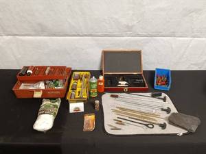 lot 24 image: Comprehensive Gun Cleaning Kit with Brushes, Solvents, and Cases