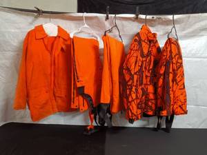 lot 28 image: Set of Hunting Jackets and Bibs in Blaze Orange and Camouflage