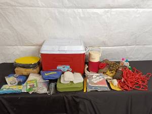 lot 33 image: Camping Gear Bundle with Rugged Cooler, Water Jugs, and Accessories