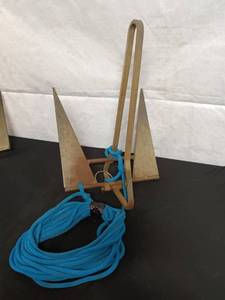 lot 53 image: Used Danforth Style Boat Anchor with Blue Nylon Rope