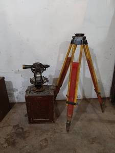 lot 83 image: Antique Dietzgen Transit Level with Wooden Tripod