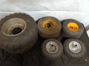lot 95 image: Lot of 5 Various Condition ATV and lawn equipment Wheels