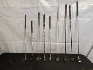 lot 112 image: Set of 10 Various Golf Clubs Including Putters and Wedges