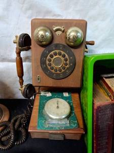 lot 137 image: Vintage Rotary Telephone, Classic Lamp, and Assorted City Directories with Greeting Cards