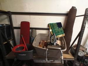 lot 149 image: Assorted Household Items Including O-Cedar Mop and Hamilton Beach Iron