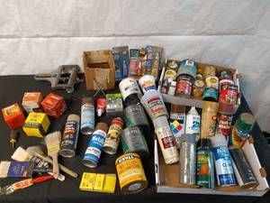 lot 188 image: Assorted Collection of Paints, Stains, and Tools
