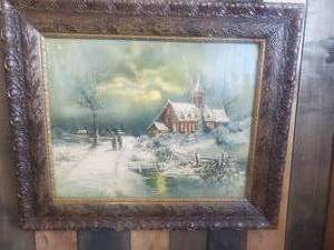 lot 10 image: AMAZING 1854 Winter Lithograph Scene with STUNNING Original Antique Frame