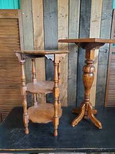 lot 21 image: Two Antique Side tablePlant Stands in good solid condition
