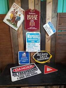 lot 34 image: Sign Lot Mikes Hard Lemonade and Malt duck are Cardboard the rest are Metal
